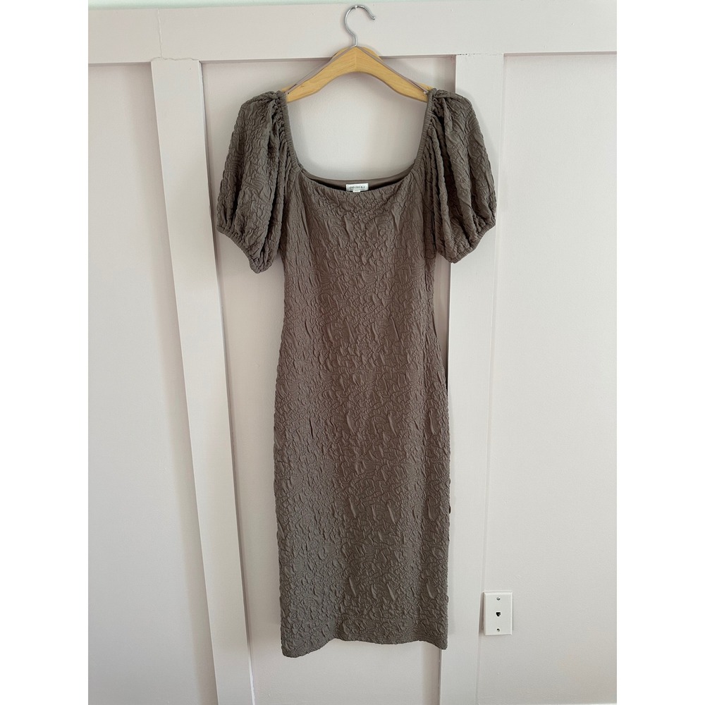 Endless Blu Brown Textured Popcorn Puff Sleeve Maternity Midi Dress Medium